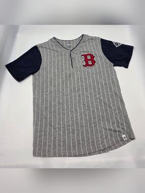Majestic boys' Boston Red Sox pinstripe henley jersey tee size L